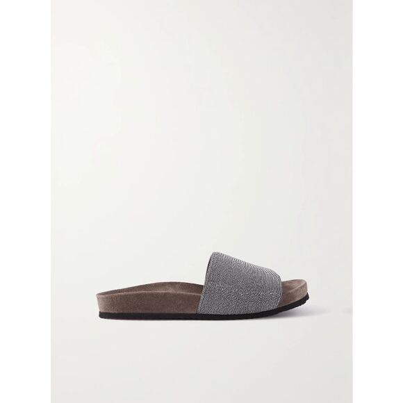 BRUNELLO CUCINELL Bead-embellished suede slides EU36/US6 $995 - Picture 2 of 14